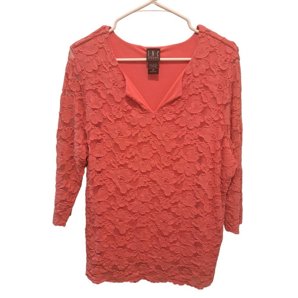 I.N.C Woman Coral Lace Overlay Tunic Size 1X